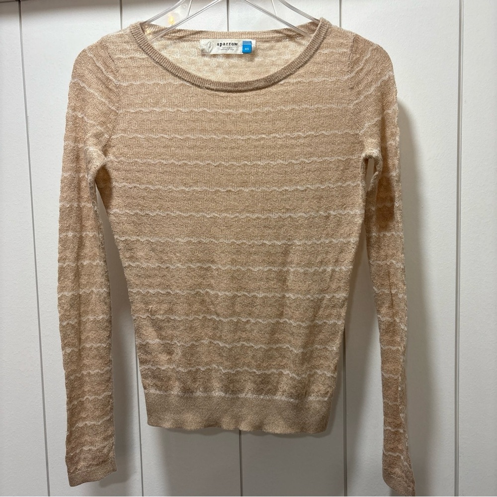 Sparrow Anthropologie Womens Size XS Biege Burnout Long Sleeve Party Sweater